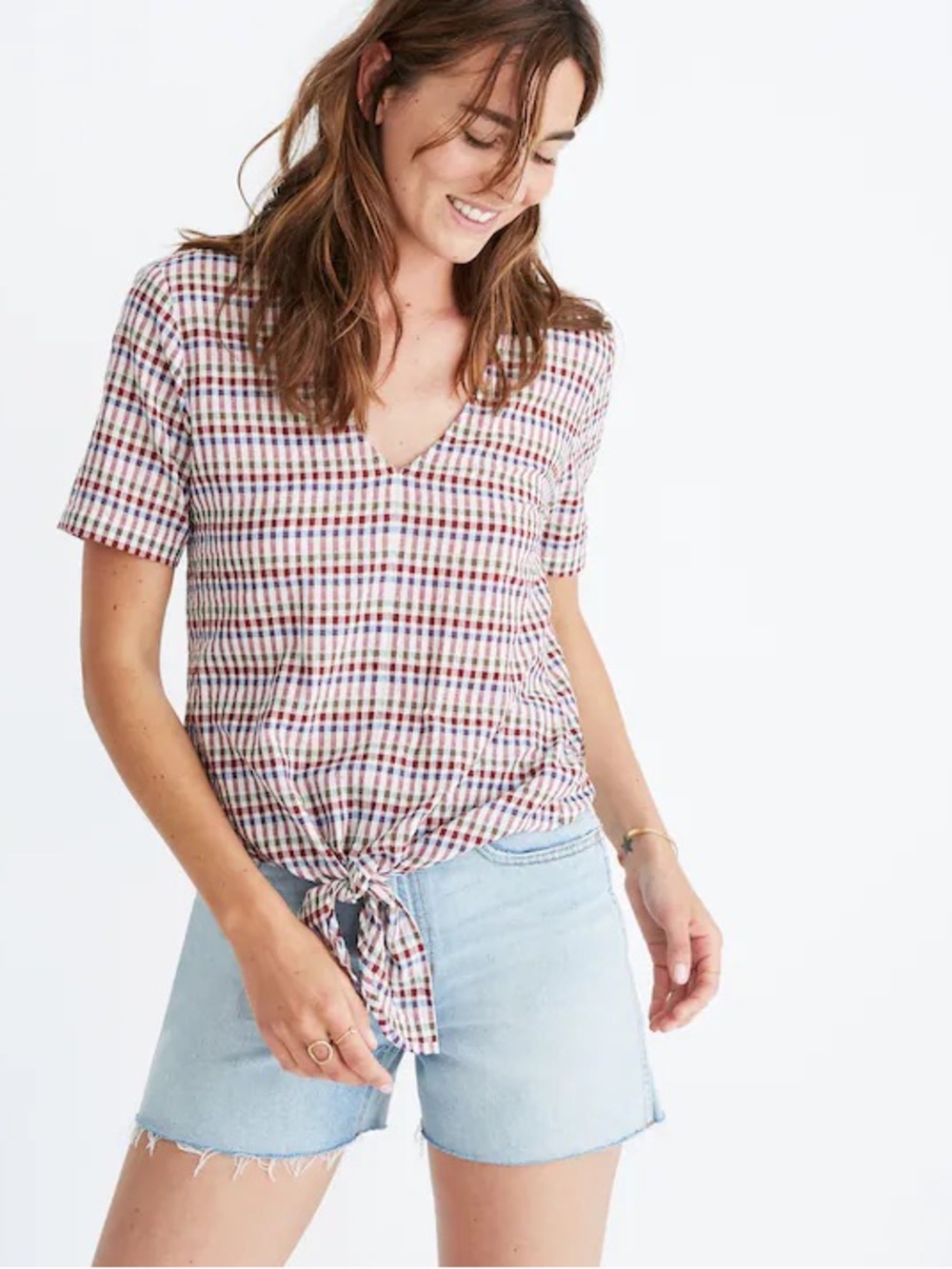 Madewell Tie-Front Gingham Top Size Medium
